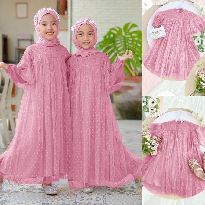 Dress anak perempuan baby blue terbaru kekinian pesta polos mewah gaun anak Neni Gamis Muslim Mutiar