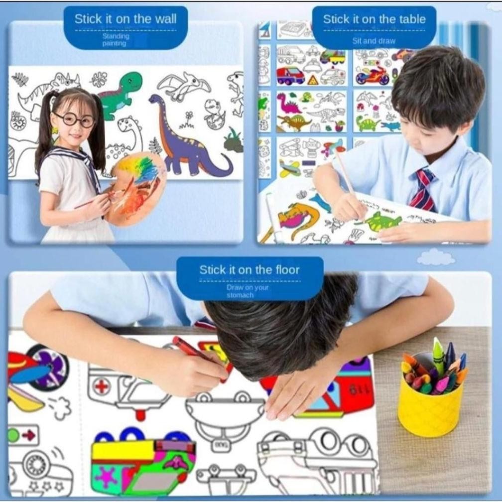 

() Poster Mewarnai Jumbo Untuk Anak / Kertas Mewarnai Besar / Giant Coloring Sheet / Kertas Bisa Jadi Stiker/Coloring Roll Paper/ 38Cm*300Cm/Anak Edukasi Mainan Ready Stok