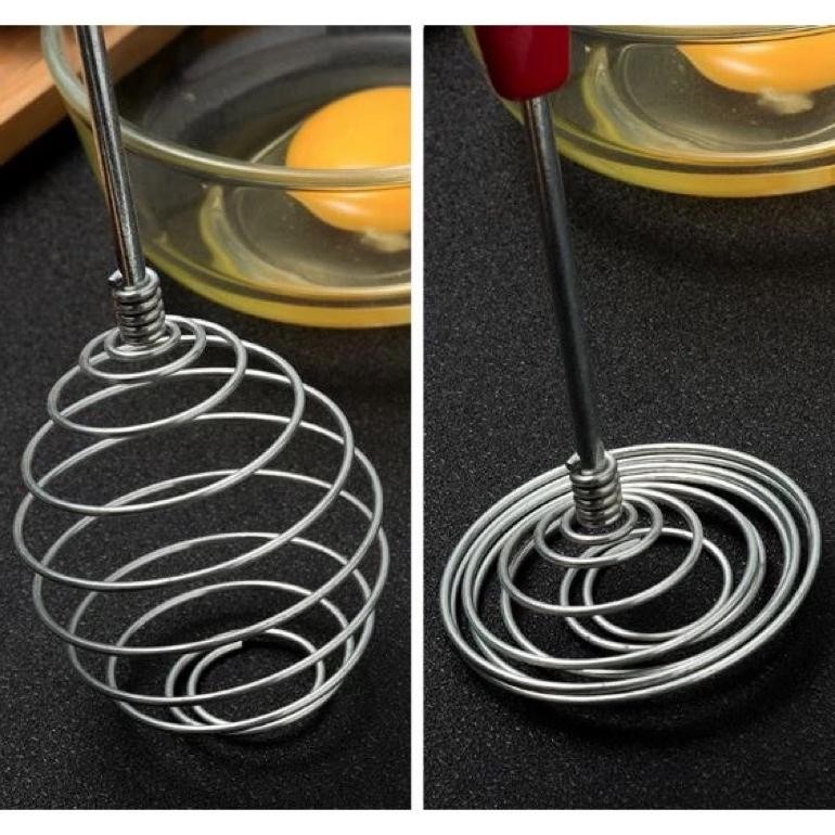 Kocokan Pengaduk Telur Adonan Kue Pengocok Ukuran Kecil Besar Spiral Manual Besi Plastik Baru