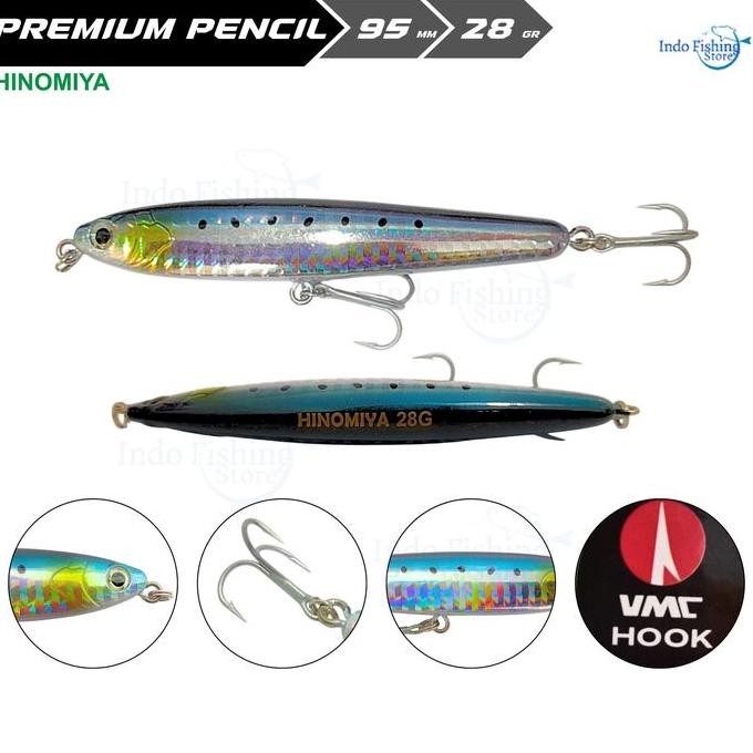 Umpan HINOMIYA Premium Pencil Sinking Minnow Lure 9,5cm 28gr Mancing GT Tengiri Jig Pancing Ikan Lau