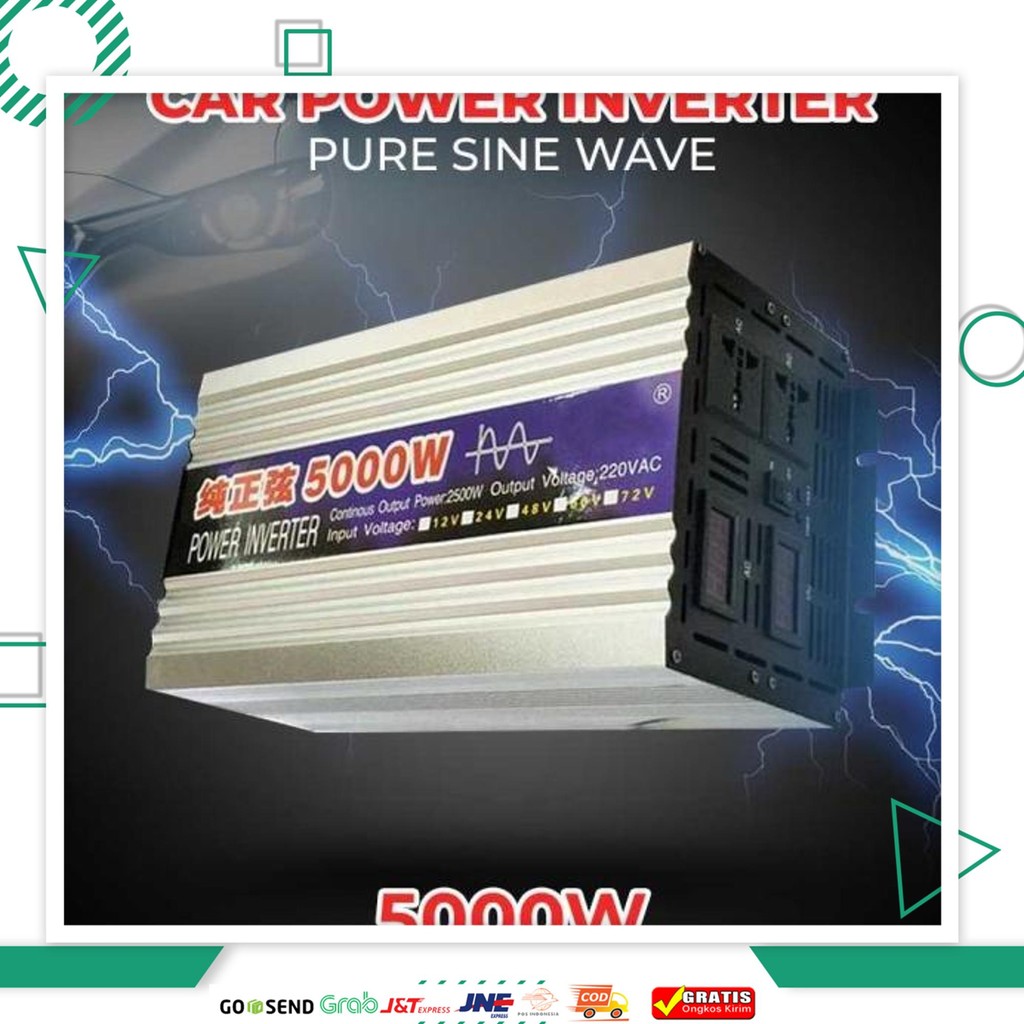 Car Power Inverter Mobil Pure Sine Wave 12V 220V 5000W 5000 Watt