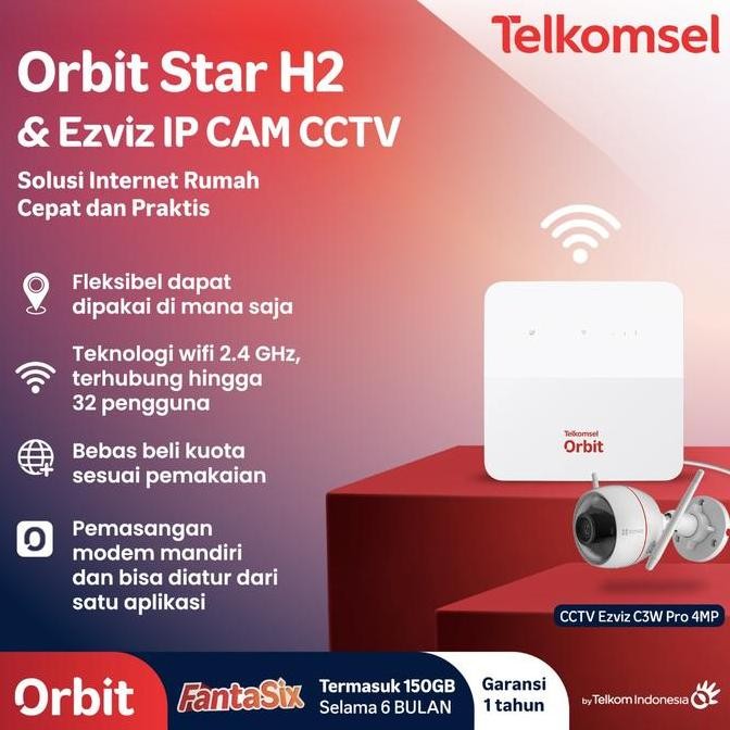 Telkomsel Orbit Star H2 Modem Wifi 4G + Ezviz Wifi Cctv Camera New Stok