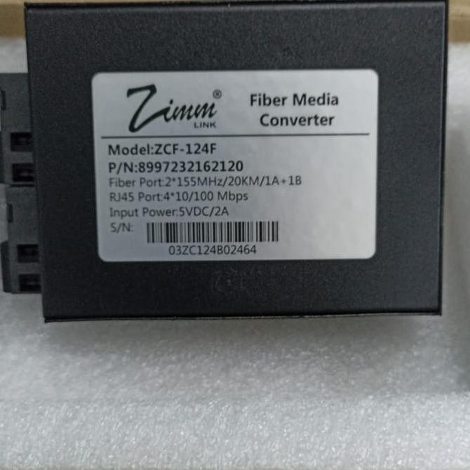 Zimmlink Media Converter Zcf-124F 2Sc Fo Ab To 4 Lan 10/100Mbps New Stok