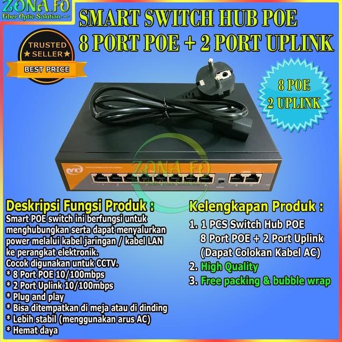 Switch Hub Poe 8+2 Port Uplink Switch Poe 8 Port + 2 Port Uplink New Stok