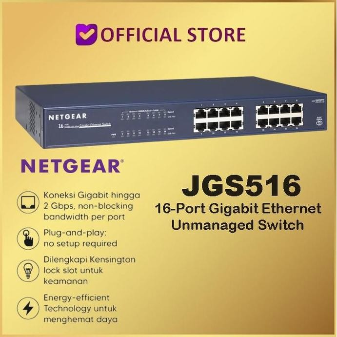 Netgear Jgs516 Switch 16-Port 10/100/1000 Mbps Gigabit Ethernet New Stok