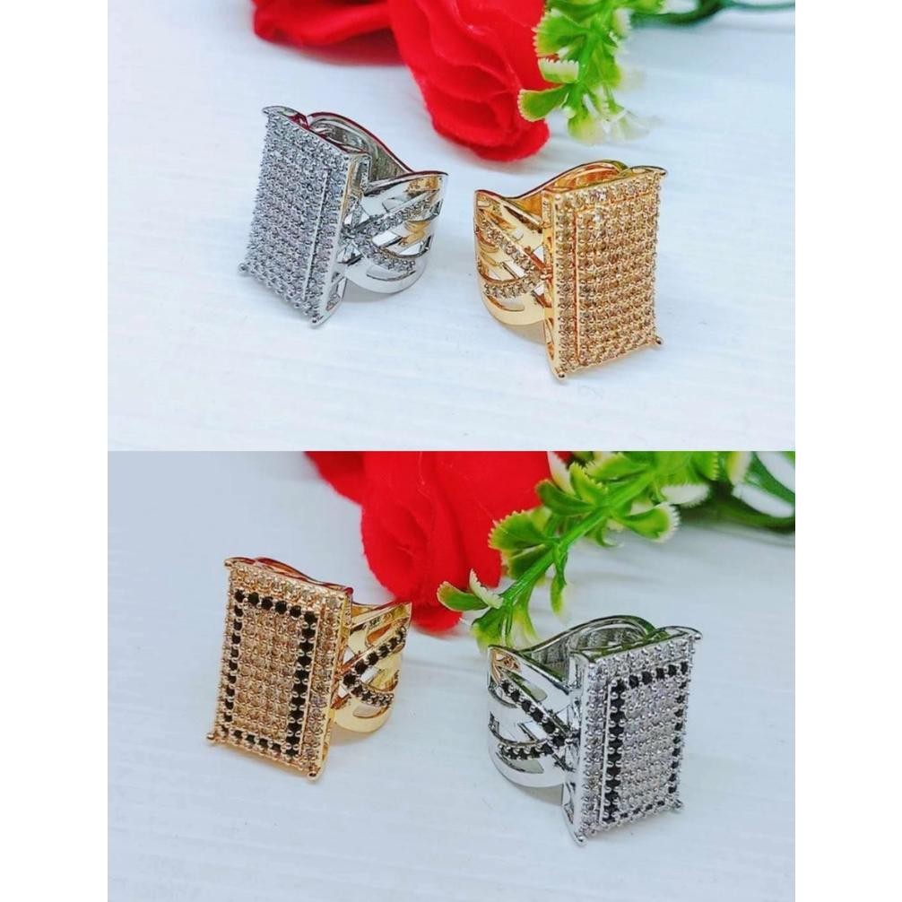 Cincin Xuping Permata Putih/Hitam Lapis Emas Perhiasan Fashion P11 MURAH