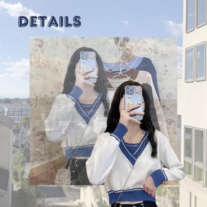 3In1 Set Sweater Rajut Korean Style Setelan Blue Skirt Ootd Remaja Perempuan Kekinian Ala Aesthetic 