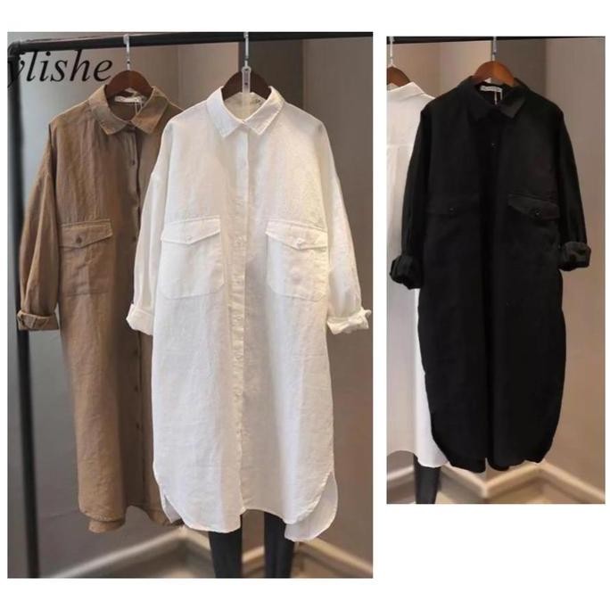 Sjm Tunik Oversized Wanita Pl Linen Import Premium Jumbo 8031