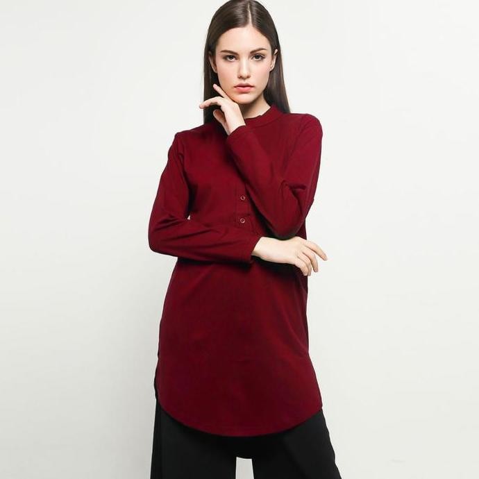 Vm Tunik Merah Maroon Lengan Panjang Wanita - Blouse Muslim Wanita