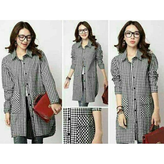 Atasan/Top/Blouse/Tunik/Hem/Kemeja Jumbo/Bigsize Kotak Wanita Kerah