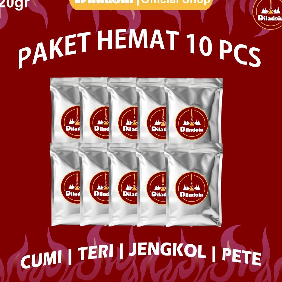 

Paket Hemat Paket 10 Pcs Sambal Cumi Sambal Teri Sambal Pete Sambal Jengkol Kemasan Saset 20Gr Diladoin