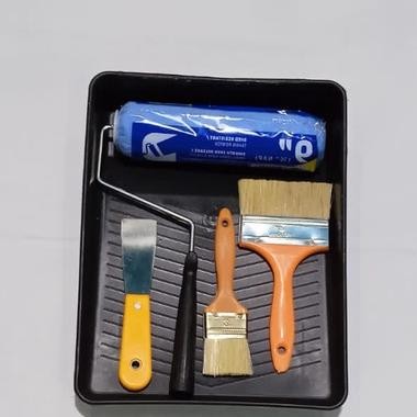 Paket Alat Cat Tembok Rumah - Bak Cat - Gagang Kuas Roll - Kuas Cat 2 Pcs Lengkap Siap Pakai / Paket