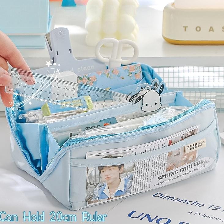 

JH8 Tempat Pensil Kanvas Berlapis Kapasitas Besar Organizer Alat Tulis Serbaguna Warna Pastel