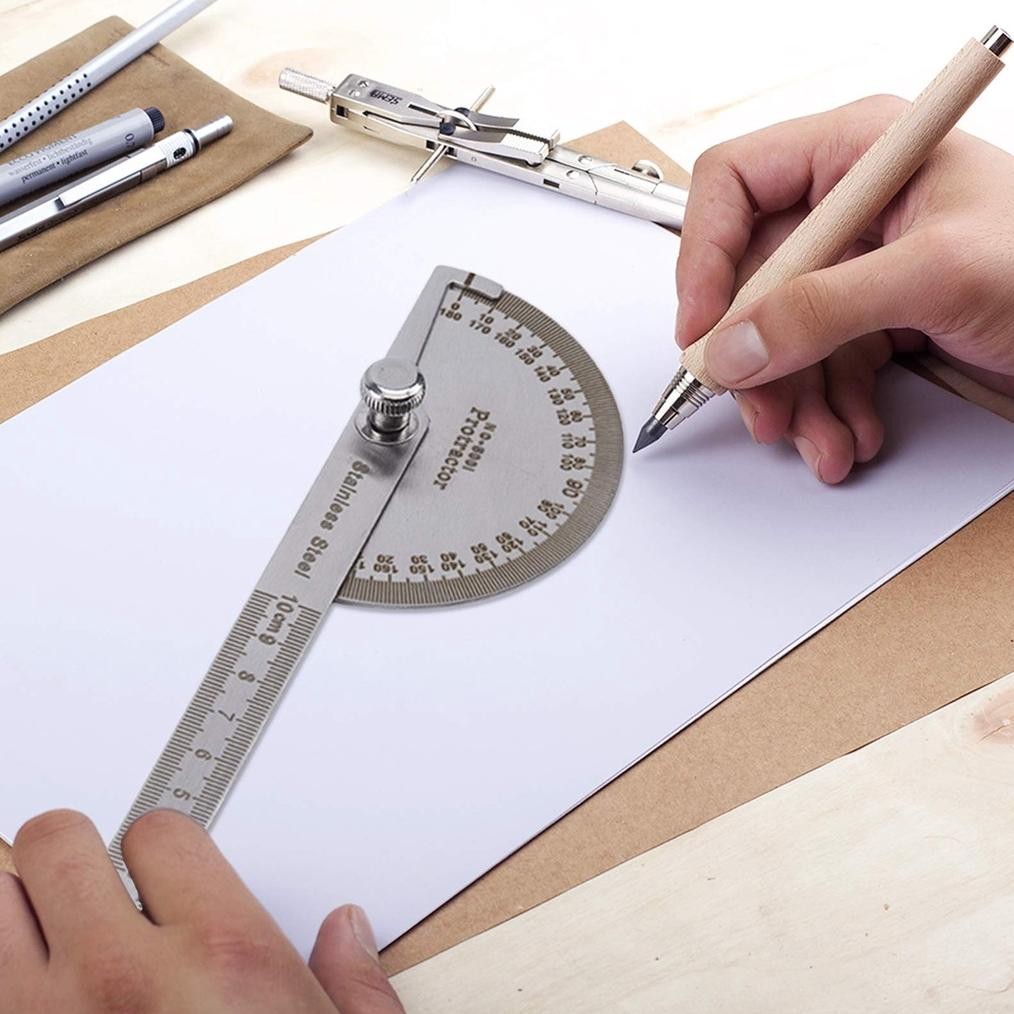

JH8 Busur Derajat Penggaris Busur Alat Ukur Sudut Pengukur Sudut Stainless Degree Protractor