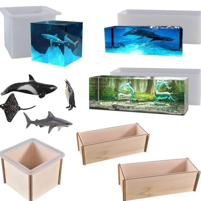 Cetakan Silikon Resin Kotak Persegi Panjang dengan Border Kayu