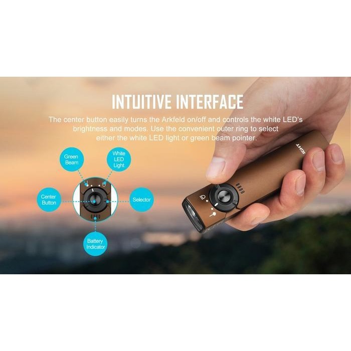 Senter Olight Arkfeld Black Cw + Green Laser Pointer Rechargeable Led Original Dan Terpercaya