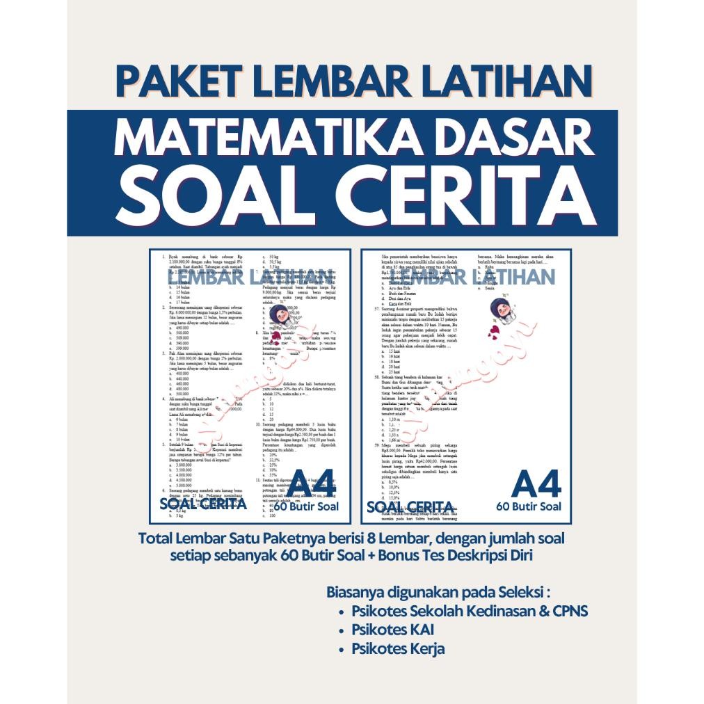 

JH8 LEMBAR LATIHAN MATDAS (SOAL CERITA) A4 + BONUS DESKRIPSI DIRI