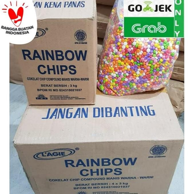 

Rainbow Chip Lagie 1/2 Bulat / Choco Chip / Chocochip Warna Gepeng 3Kg