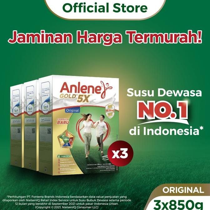 

Anlene Gold 5X Susu Bubuk Dewasa Original 3X850G - Tulang & Sendi