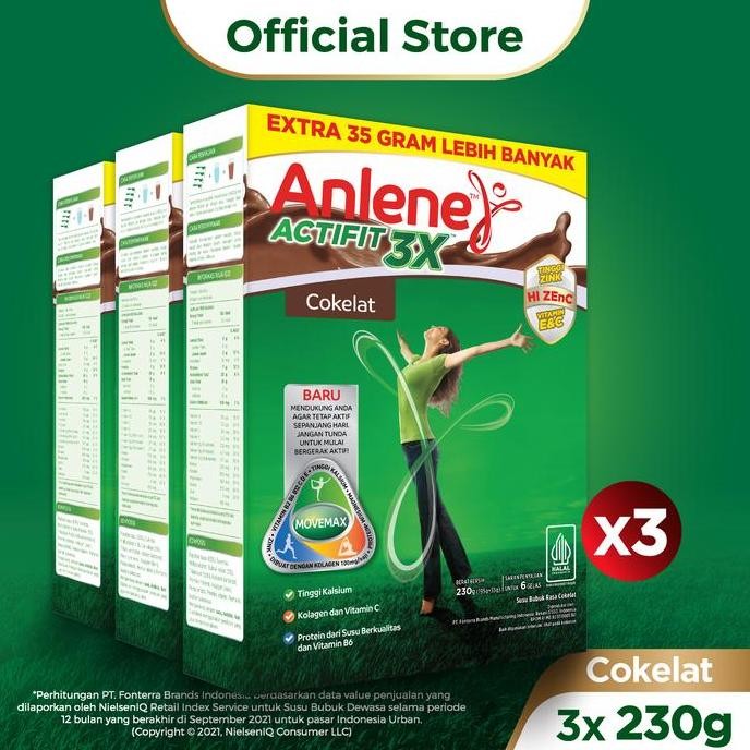 

Anlene Actifit 3X Susu Bubuk Cokelat 3 X 230G-Tulang, Sendi & Otot