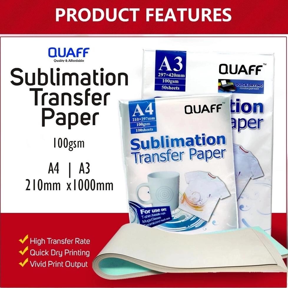 

JH8 Kertas Transfer Sablon Sublimation A4 100Lembar / A3 50Lembar 100Gsm merek QUAFF