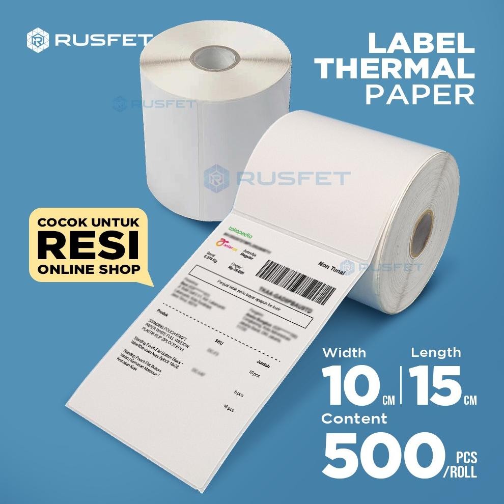 

JH8 Stiker Label Thermal Paper A6 10x15mm 100x150cm isi 300Pcs POS Sticker Barcode Resi RUSFET
