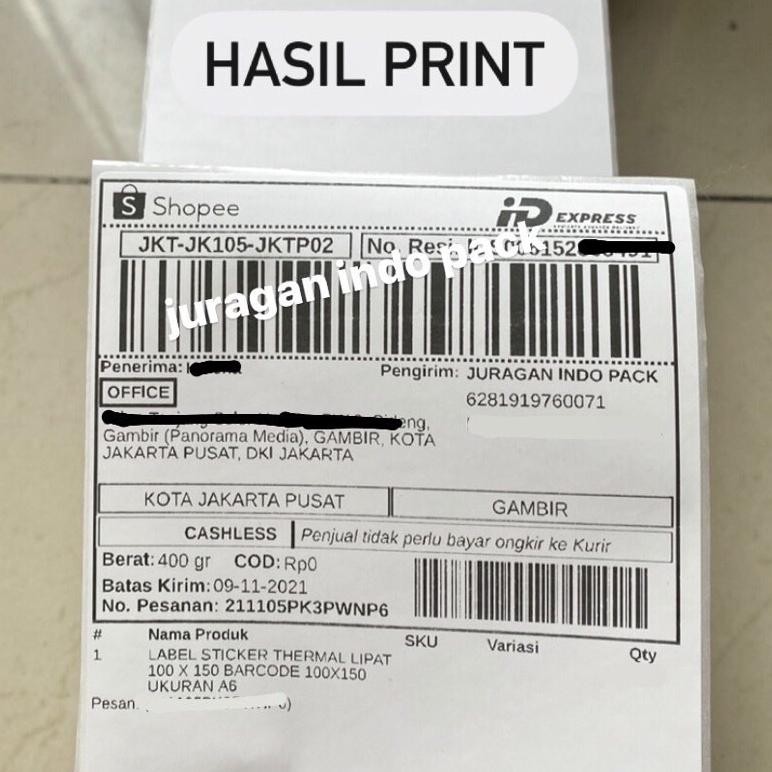 

JH8 LABEL THERMAL 100x150 A6 KERTAS LABEL THERMAL 10x15 Gojek Grab