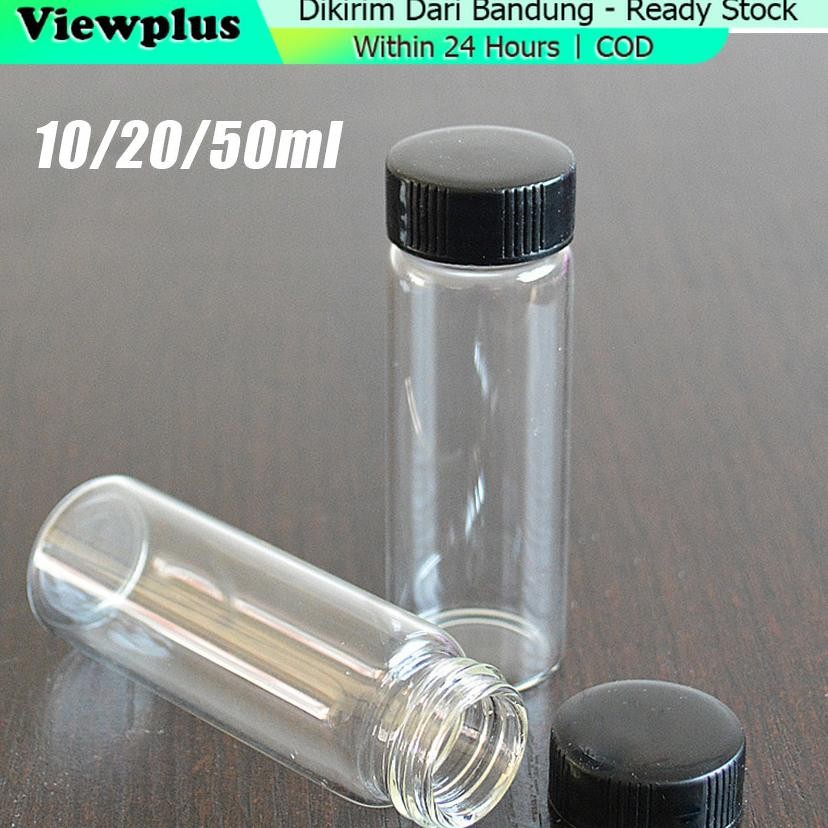 5Pcs Botol Kaca Clear Kecil 10 ml/20 mL/50 mL Tutup Ulir Hitam Botol Kaca Bening Tutup Ulir