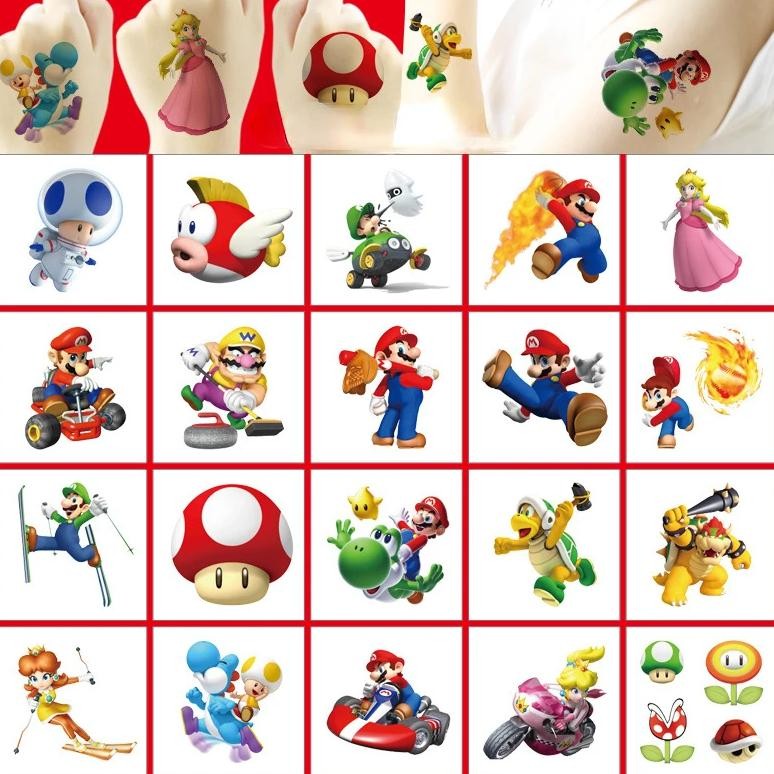 

20Pcs Cartoon Super Mario Bros Tattoo Sticker Children's Reward Sticker Pack Cute Pikachu Laptop Skin Stickers
