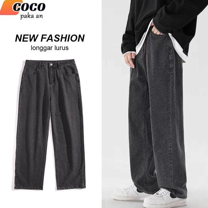 Celana Jeans Pria Panjang Celana Hitam Pria Celana Kulot Jeans Oversize Baggy Pants Pria Denim Strai