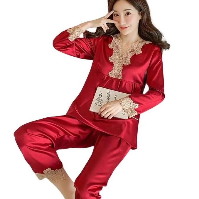 [Cod] Pajamas Lengan Panjang/ Tidur Wanita Satin Premium/Daster Kekinian/ Tidur Wanita Dewasa/Daster