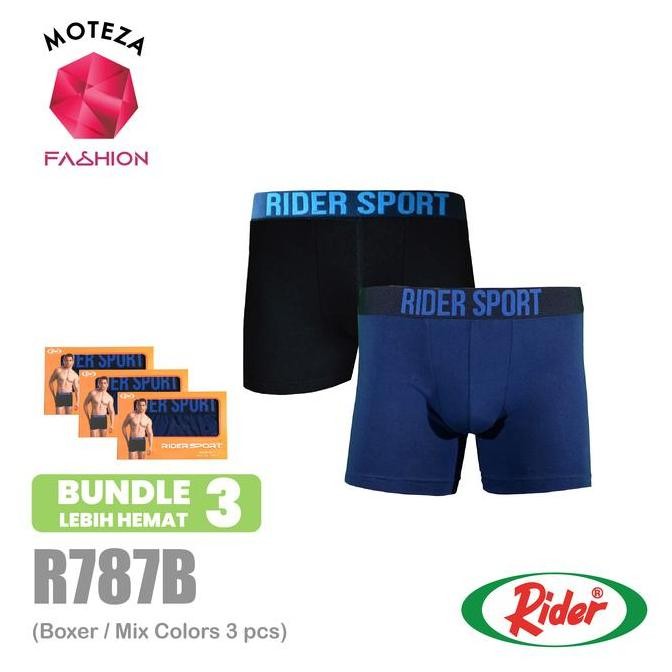 Isi 3 Pcs - Celana Dalam Underwear Pria Boxer - Rider Sport R 787 B