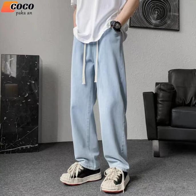 Celana Panjang Pria Jeans Pria Pinggang Karet Celana Kulot Pria Oversize Jeans Panjang Pria Baggy Pa