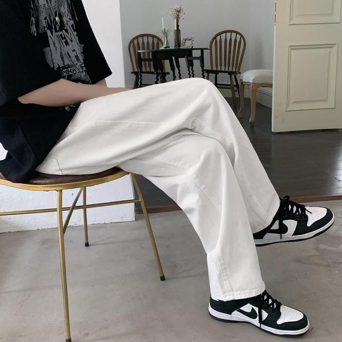 Celana Jeans Pria Celana Baggy Pria Celana Panjang Putih Pria Korean Loose Pants Baggy Pants Boyfrie