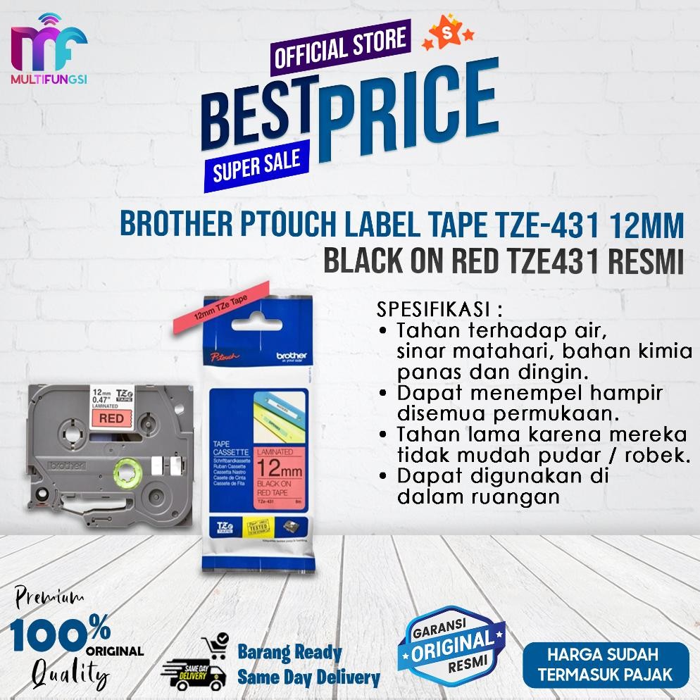 

Limited Edition !!! Brother Ptouch Label Tape Tze-431 12Mm Black On Red Tze431 Resmi