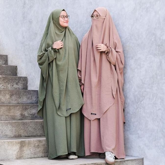 Set Hafsoh Gamis Crinkle Polos French Khimar Niqab Cadar Hijab Alila