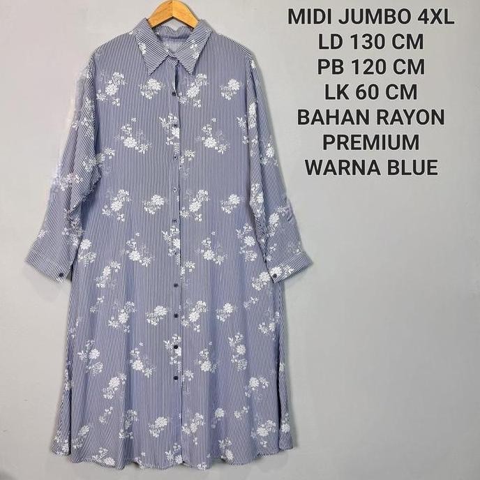 Midi Kemeja Jumbo Ld 130 Cm Bahan Rayon Premium - Adeeva Long Tunik