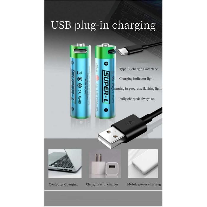 Baterai Charger Usb Type C Aaa / Aa 1.5V Rechargeable