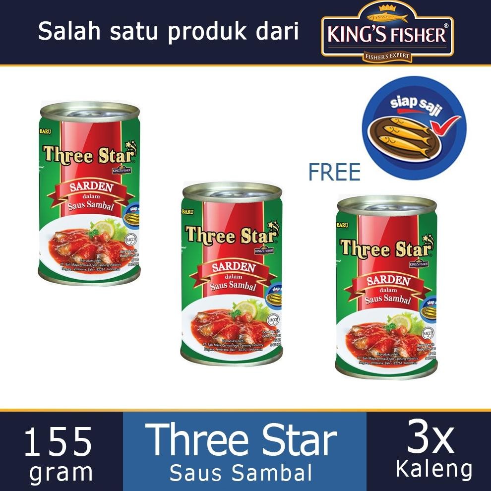 

COD er-6 Paket 2 Gratis 1 Three Star Sarden Mini Saus Sambal Makanan Kaleng Terlaris Premium