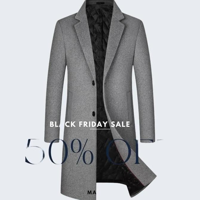 Jaket Jubah Jas Blazer Pria Panjang Korea Cowok Long Coat Kancing Hitam Abu Army Navy Tebal Custom F