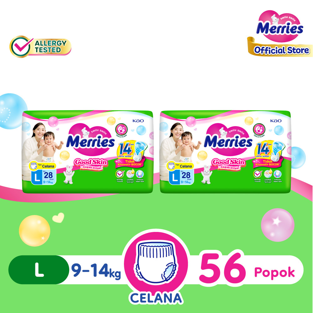 Merries Good Skin Pants Popok Perlengkapan Bayi L(9 - 14)kg Kurangi Risiko Alergi Pada Kulit Bayi Is