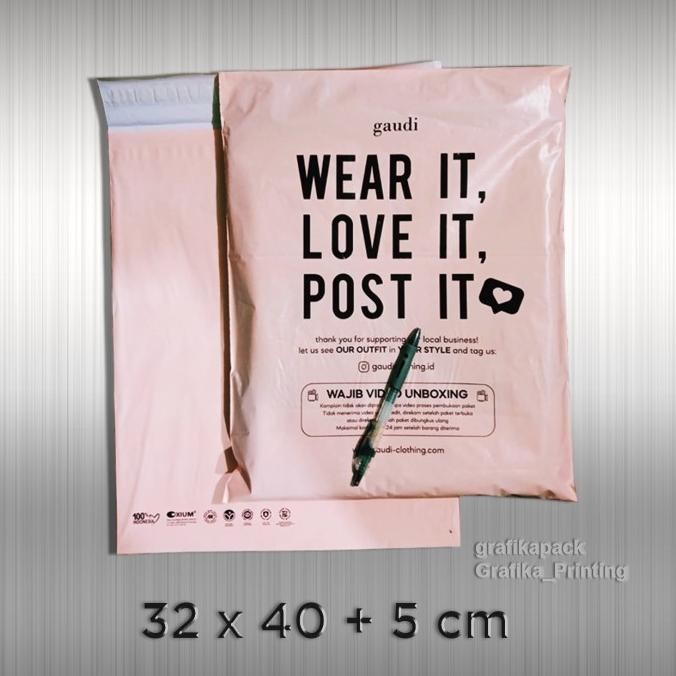 Custom Plastik Polymailer Ramah Lingkungan 32 X 40 Cm