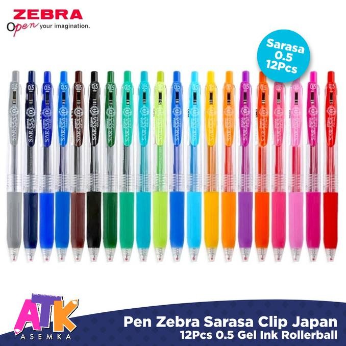 

12Pcs Pen Zebra Sarasa Clip Japan 0.5 Gel Ink Rollerball / Pulpen Gel Stok Terbatas