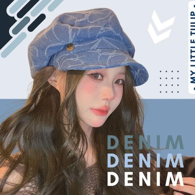 sale topi golf jeans bervolume / topi cewek keren denim jeans / topi wanita biru jeans