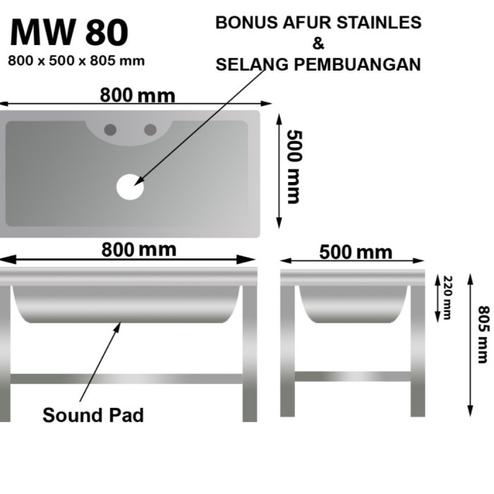 WASBAK DAPUR STAINLESS MRDAPUR MW80 ORIGINAL