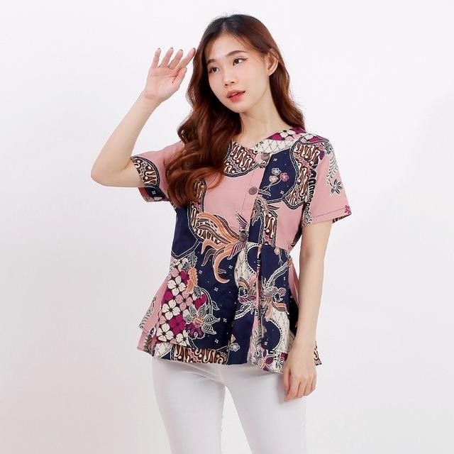 Baju Atasan Batik Kantor Modern Wanita Lengan Pendek ECHA BATIK TOP
