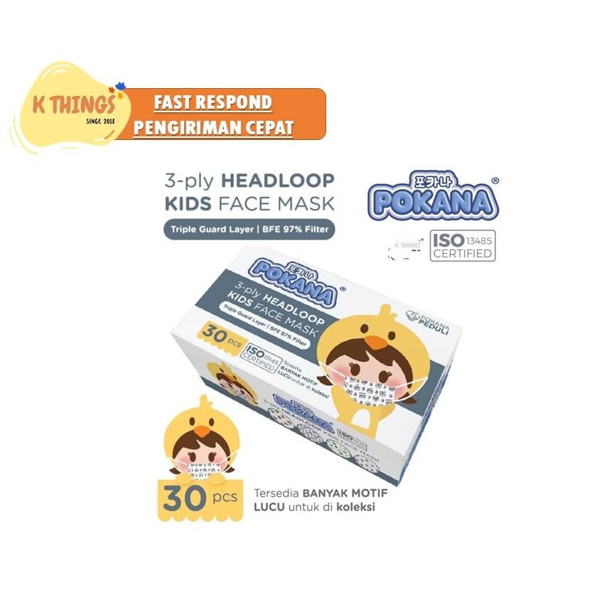 Pokana 3Ply Headloop Kids Surgical Face Mask Masker Anak Pokana 30 Pcs