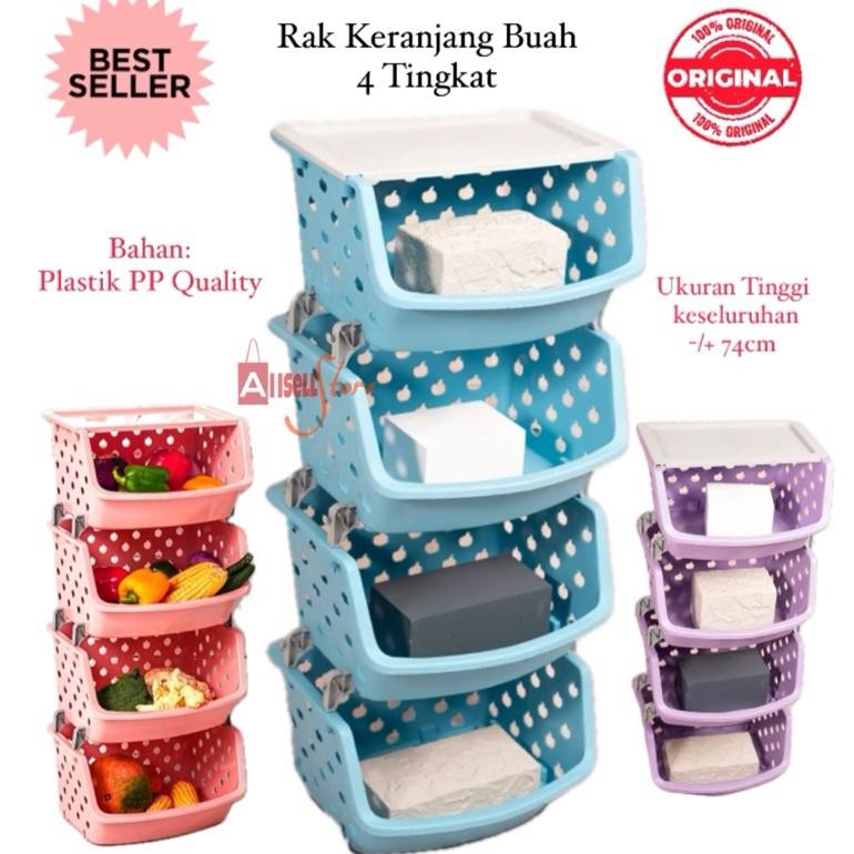 TERBARU (BISA COD) PROMO Rak Keranjang Buah Sayur 4 Susun /  Rak Dapur Susun / Rak Apel Laundry Bask