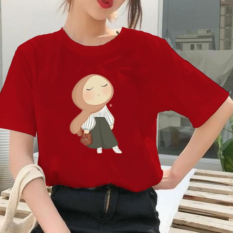 Promo Kaos Cewe Wanita Hijab Jilbab Lucu Remaja Dewasa T-Shirt Atasan Jumbo Oversize Lengan Pendek