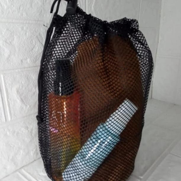 POUCH BAG PRIA WANITA BAHAN JARING TAS HANDUK POUCH ALAT MANDI - HITAM